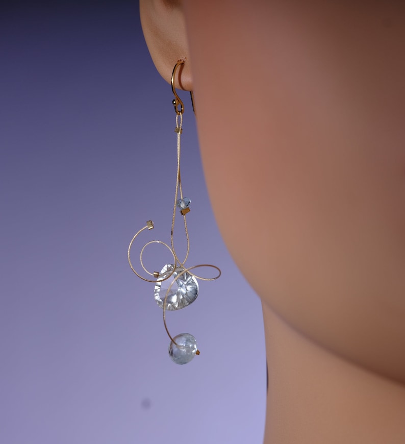 Green amethyst, aquamarine, and apatite dangle earrings with 14K gold filled ear wires image 2