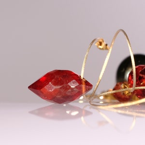Red garnet, gray Tahitian pearl, and gold filled dangle earrings image 5