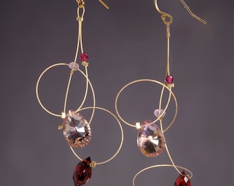 Ametrine and red garnet dangle earrings