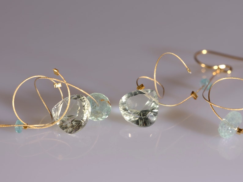Green amethyst, aquamarine, and apatite dangle earrings with 14K gold filled ear wires image 10