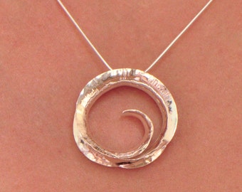 Ocean wave pendant necklace in sterling silver, handmade