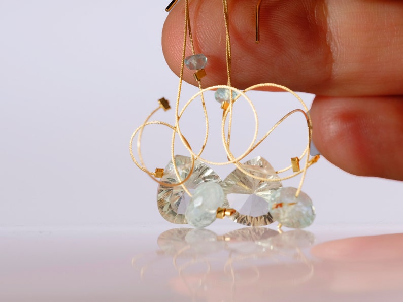 Green amethyst, aquamarine, and apatite dangle earrings with 14K gold filled ear wires image 5