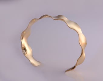 Sculptural wavy cuff bracelet hand-forged in 14K gold filled or sterling silver