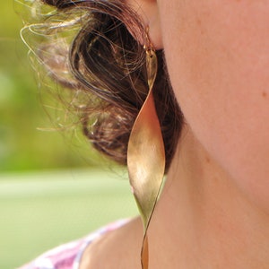 3" long bronze earrings, 8th year anniversary gift for her, statement earrings, lightweight large earrings