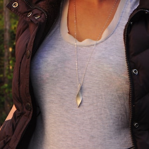 Sterling silver leaf pendant, simple necklace, long necklace, brushed silver necklace, silversmith jewelry, gift for her