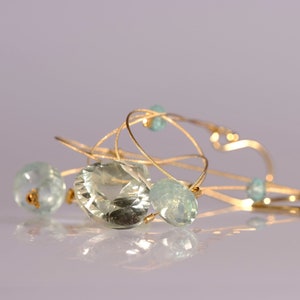 Green amethyst, aquamarine, and apatite dangle earrings with 14K gold filled ear wires image 8