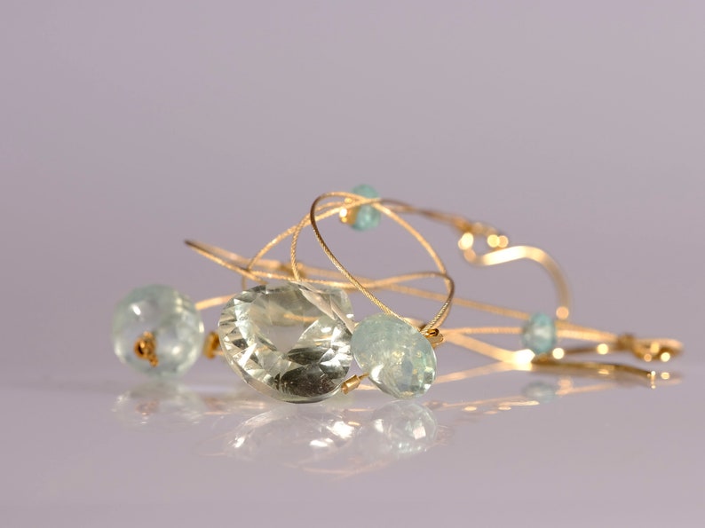 Green amethyst, aquamarine, and apatite dangle earrings with 14K gold filled ear wires image 8