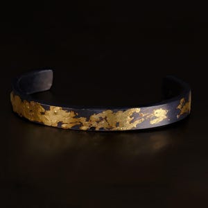 Brazalete de plata de ley oxidada: fusión de oro de 14 quilates, personalizado