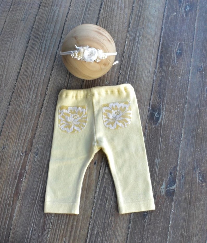 pale yellow pants tieback set Newborn girl photo props baby gift, girl pants set baby props baby girl tieback set
