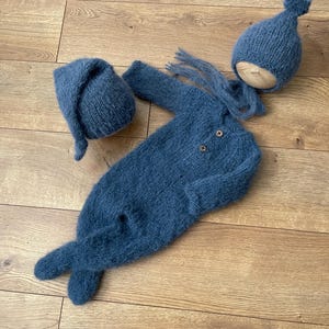 Gestrickter Baby Jungen Romper & Pixie Bonnet Set: Neugeborenen Fotorequisite