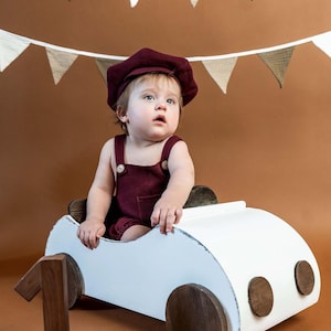 Cake Smash Boy Outfit: Overalls, Newsboy Hat, First Birthday Prop