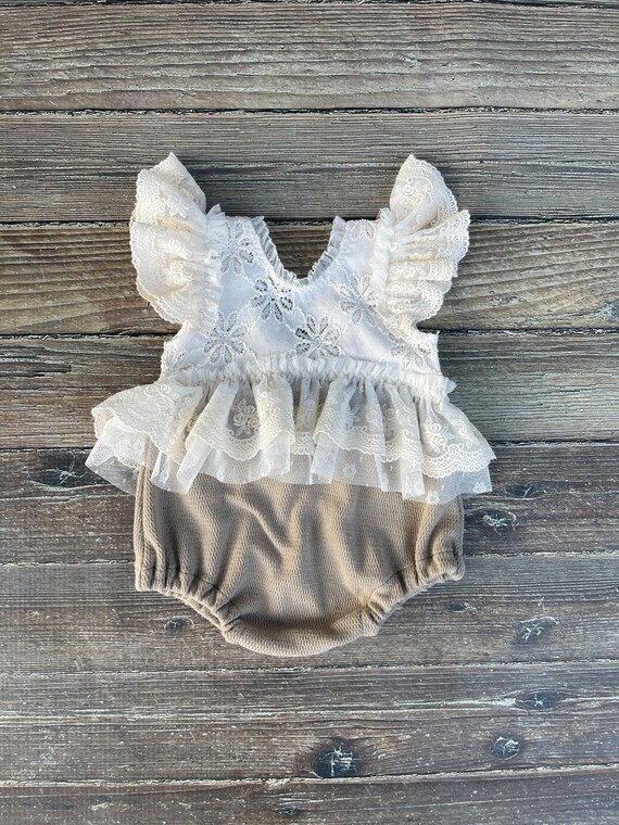 Newborn Cream Lace Romper Baby Girl Dusty Green Outfit Etsy