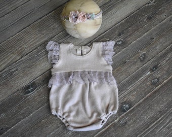 Newborn  girl romper set, baby girl romper, infant girl romper, baby tieback set, photography props, photography outfit, bubble romper set