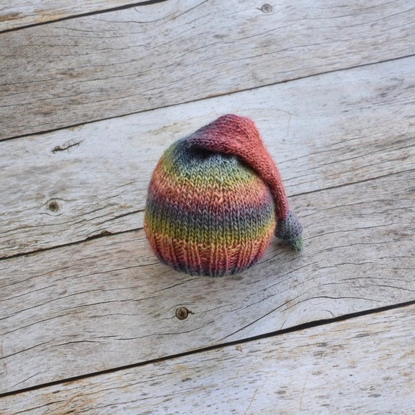 Newborn rainbow sleepy cap, knitted rainbow hat, long tail rainbow hat, baby rainbow hat, rainbow baby, ready to ship, photo prop, gift, US