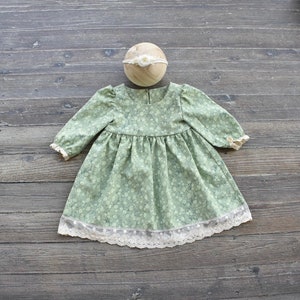 9-12 months baby dress, green cotton dress, baby girl cotton dress, infant dress, handmade, photography outfit, photography props, rts.