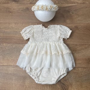 Ivory Lace Baby Romper: Flower Girl Outfit, Cake Smash Photoshoot