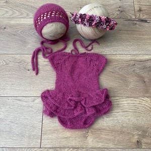 Knitted Baby Ballerina Dress For Newborn  Floral Crown Newborn Romper Photography Prop Knitted Dress For Baby Shower Gift Baby Girl Bonnet