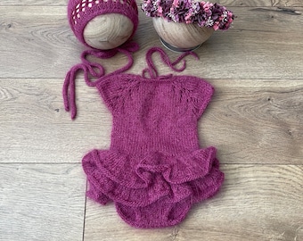Knitted Baby Ballerina Dress For Newborn  Floral Crown Newborn Romper Photography Prop Knitted Dress For Baby Shower Gift Baby Girl Bonnet