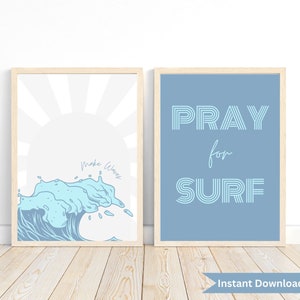 Pray for Surf Print, Surf Nursery wall art, Kids Surf wall art, Surfing decor, Surfing wall art, Beach decor, Boys Blue Bedroom decor