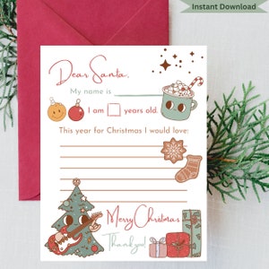 Weihnachtsliste zum Ausdrucken, Weihnachtsliste für Kinder, Letter to Santa, Weihnachtswunschliste für Kinder, Printable Dear Santa, Printable Christmas