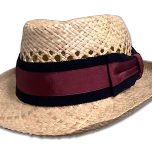 Night Stalker Kolchak Style Vented Straw Raffia Hat Screen Accurate Replica with Custom Sized Hand Crafted Grosgrain Ribbon