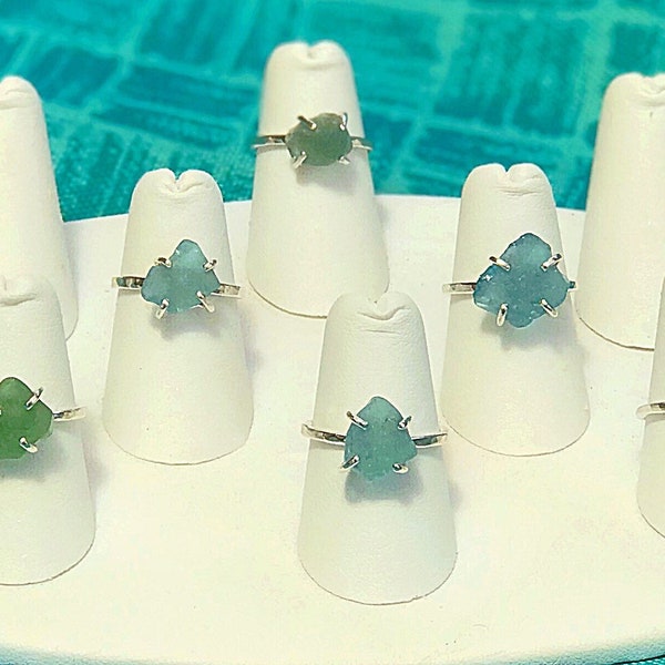 Maui Beach glass rings in sterling silver