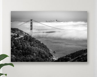 Golden Gate Bridge Photo, Black and White San Francisco Fine Art Print, Limited Edition Iconic Retro, By The Bay Art, California Fog Canvas