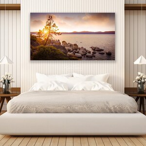 Lake Tahoe Sunset Large Canvas Art, Tahoe Photography, California Lake Sunset, Fine Art Peaceful Print, Sand Harbor Picture, Tree Wall Art