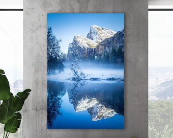 Yosemite National Park, Yosemite Winter Wall Art, Mountain Reflection Large Canvas, Merced River, Snow Peaks, Travel Landscape Photography