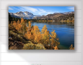 June Lake Photo, Autumn Color Print, Travel California Landscape Fine Art, Peaceful Lake, Nature Canvas Mountain Picture, Large Canvas Scene