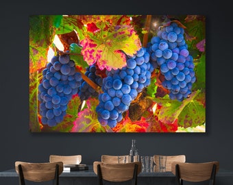 Fall Rustic Decor, Ripe Purple Grape Vineyard, Nature Art, Napa Sonoma Vine Fine Art, California Winery Country Canvas, Large Grape Harvest