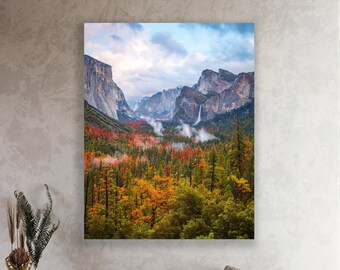 Yosemite Photography, Autumn Mountain Tree Print, El Capitan, Waterfall Print, Scenic California Canvas, Magical Nature Art, Sierra Nevada