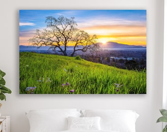 Mt. Diablo Sunrise Print, East Bay Photo, Landscape Photography, California Green Hill, Blue Yellow Green, Peaceful Art, Large Gallery Wrap