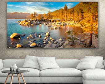 Lake Tahoe Canvas, Scenic California Office Art, Sierra Nevada Beauty, Nature, Lake Tahoe Large Sierra Nevada Photo, Blue Cloudy San Harbor