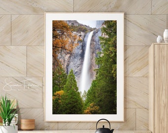 Yosemite Large Canvas Wall Art, Waterfall, Bridalveil Falls, Yosemite Scenic USA National Park Nature Canvas, Autumn Forest Waterfall Print