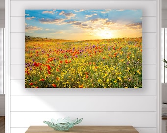 Bright Cheery Flower Poppy Photography, Poppies Wildflower Sunrise California Heavenly Flower Print, Peaceful Wildflower Hills, Hippie Decor