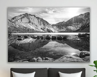 Black and White Sierra Nevada Print, Convict Lake Mountain Reflection Canvas, Owens Valley Picture, Large Epic Nature Decor, California Art