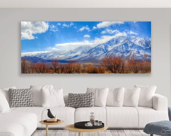 Large Sierra Nevada Landscape Panorama, Eastern Sierra Canvas, Snowy California Mountain Print, Autumn Fine Art, Adventure Travel Wall Decor