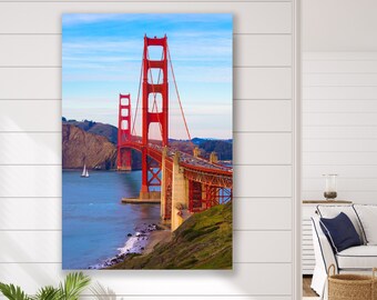 Golden Gate Bridge Photo, San Francisco Nautical Print, California Bridge Canvas, Cityscape Photo, Large Bay Area Home Decor, Retro Fine Art