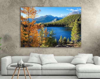 Large Colorado Photograph, Autumn Landscape Print, Rocky Mountain National Park Canvas, Oversized Bear Lake Wall Art, Longs Peak, Rustic Art