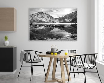 Black and White Sierra Nevada Print, Convict Lake Mountain Reflection Canvas, Owens Valley Picture, Large Epic Nature Decor, California Art