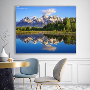 Grand Teton National Park Print, Wyoming Art, Grand Teton Reflection, Snake River Photo, Giant Mountain Canvas, Blue, Wyoming Home Decor
