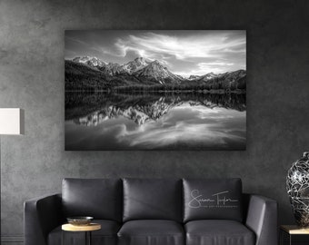 Large Black and White Nature Art, Idaho Sawtooth Mountains, National Geographic Print, Mountain Print, Large Canvas Art, Reflection Photo