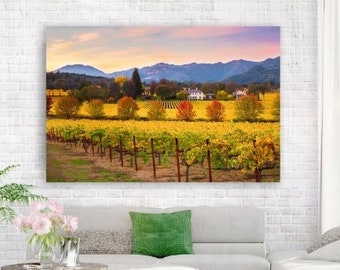 California Wine Country, Wine Valley Print, Napa Valley Fall Sunset Photo, Calistoga Art, Wine Vineyard, Gallery Wrap, Large Canvas Wall Art