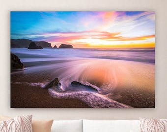 Scenic Ocean Photography, California Beach Sunset Art, San Francisco Print, Pink Blue Seascape Canvas, Pastel Sunset, Serene Ocean Print