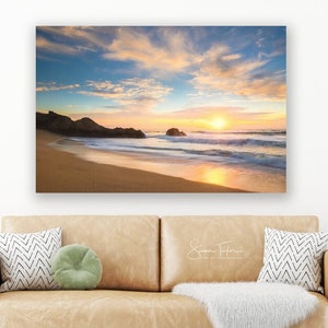 Large Seascape Wall Decor, San Francisco Beach Print, Pacific Ocean Sunset Art, California Sunset, Peach Blue Home Decor, Bay Area Fine Art