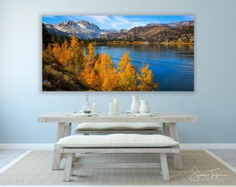 June Lake Photo, Autumn Color Peaceful Lake Print, Nature Canvas, Mountain Picture Scene Landscape, Sierra Nevada Hwy 395 Office Art
