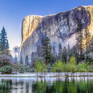 Yosemite Snow Print, California Park Landscape Art, El Capitan Mist, Reflection, Spring Mist Canvas, Merced River, Fine Art, National Park