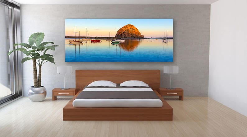 Ocean Wall Hanging San Luis Obispo Fine Art Sailboat Print Large California Seascape Canvas Morro Bay Decor Boat Panorama Photography