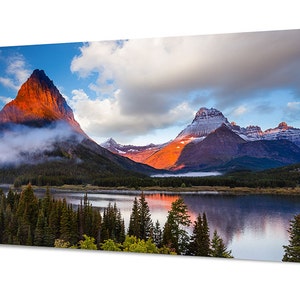 Mountain Print, Montana Photography, Glacier National Park Sunrise Canvas, Susan Taylor Epic Home Decor, Blue Orange Office Many Glacier image 1